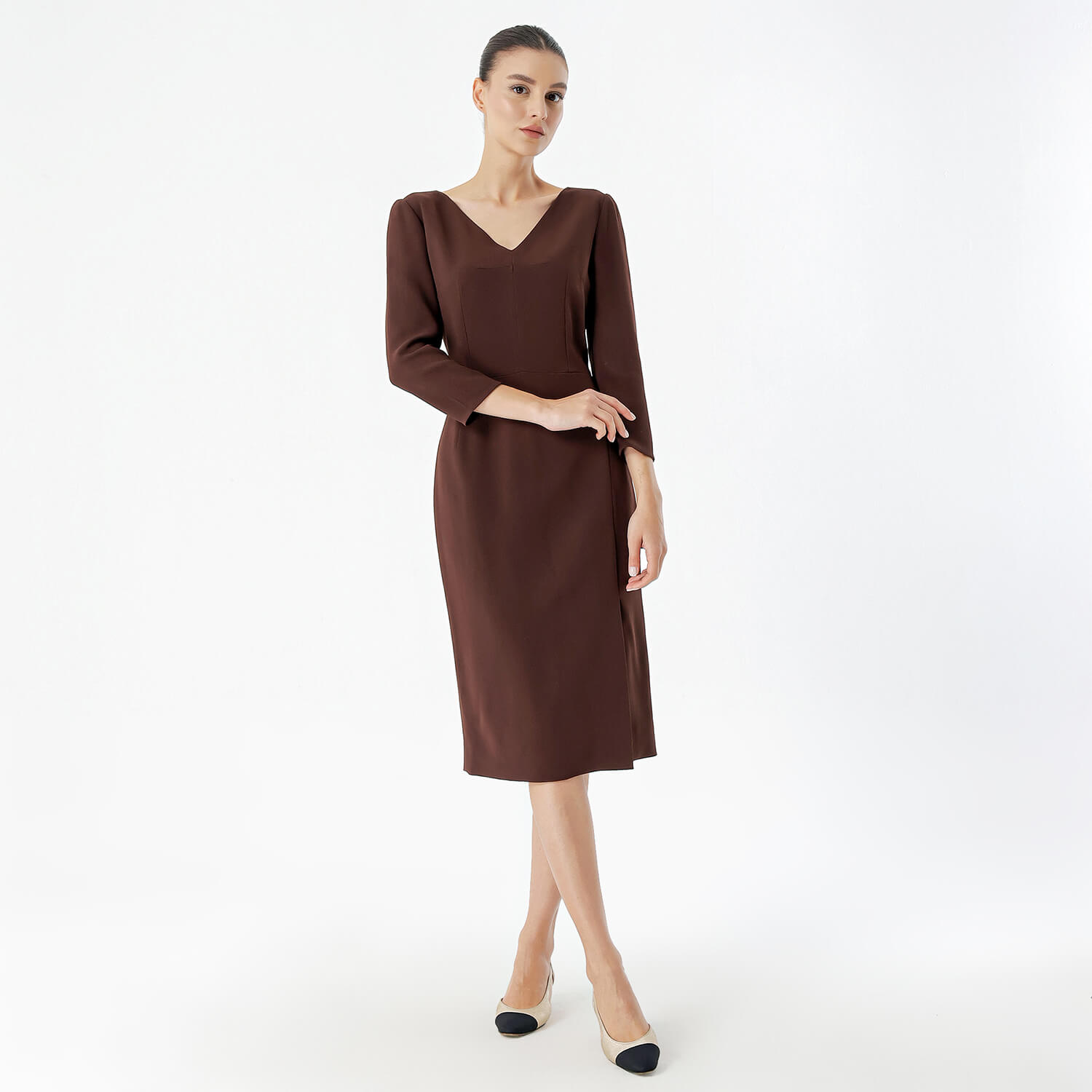 Dolce&Gabbana - Brown V Neck Midi Dress